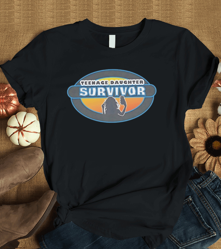 Teenage Daughter Survivor Parenting Humor Selfie Silhouette Sunset Oval T-Shirt