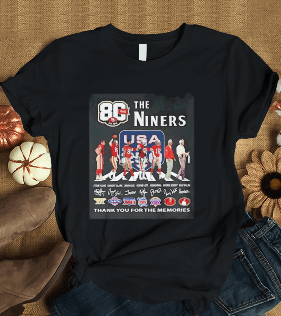 San Francisco 49ers 80 Years The Niners USA Abbey Road Legends Thank You For The Memories T-Shirt