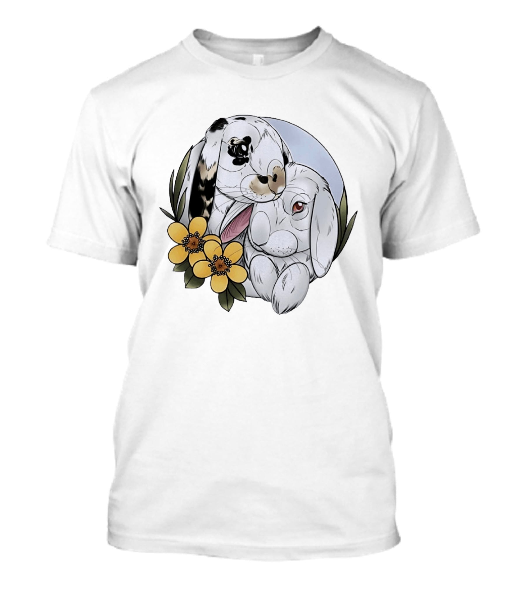 Clement Rabbit Rescue Bunnies With Yellow Flowers Wildlife Charm T-Shirt