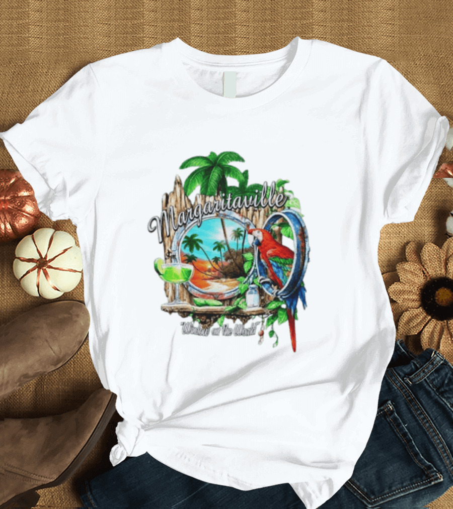Margaritaville Tropical Parrot Beach Scene Window On The World T-Shirt