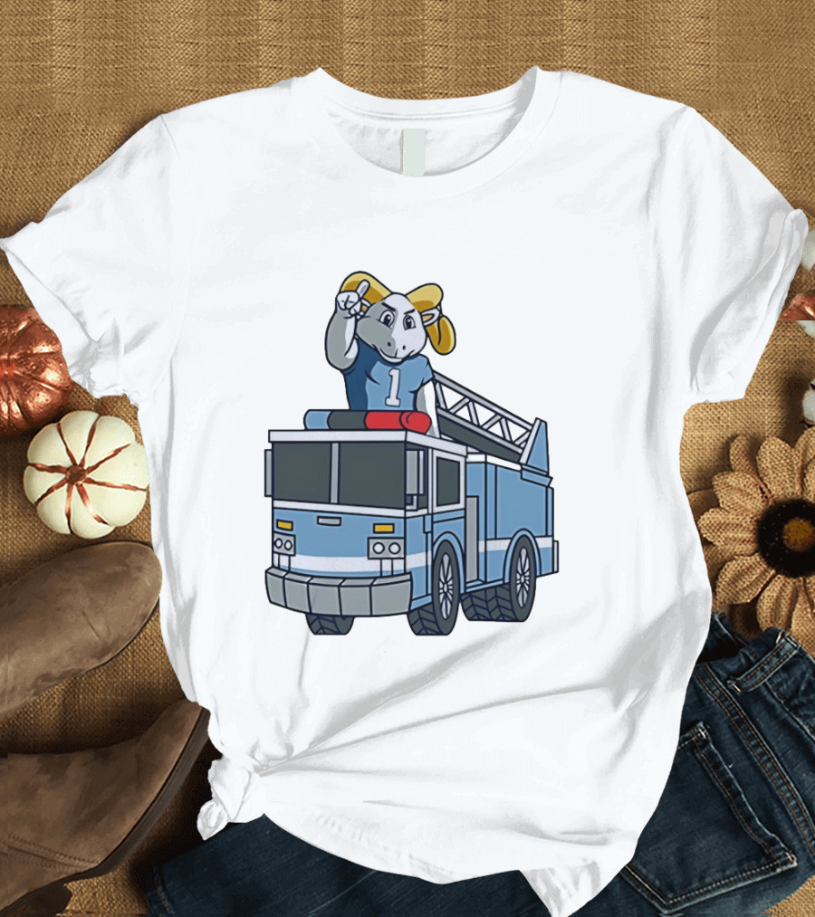 UNC Tar Heels Ram Mascot On Fire Truck Sports Team Merchandise T-Shirt