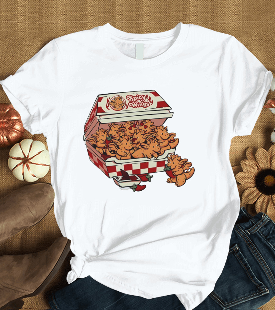 Spicy Wings Box Full Of Cute Dragons With Peppers And Hearts T-Shirt