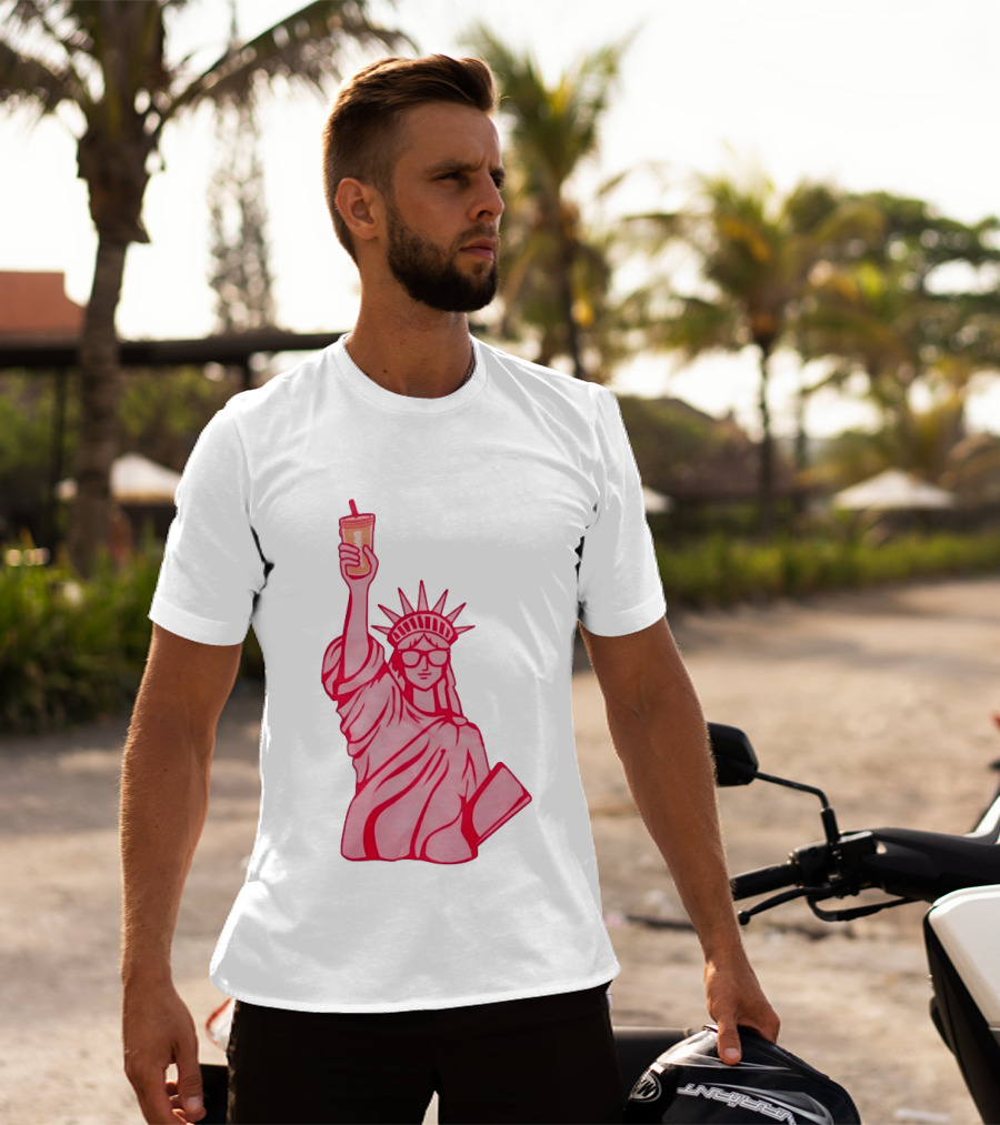 Statue Of Liberty Sunglasses Iced Drink T-Shirt