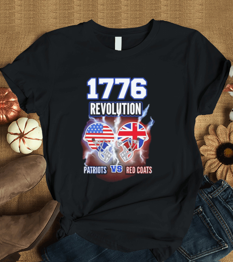 1776 Revolution Patriots Vs Red Coats American Flag British Flag Helmets Clash T-Shirt