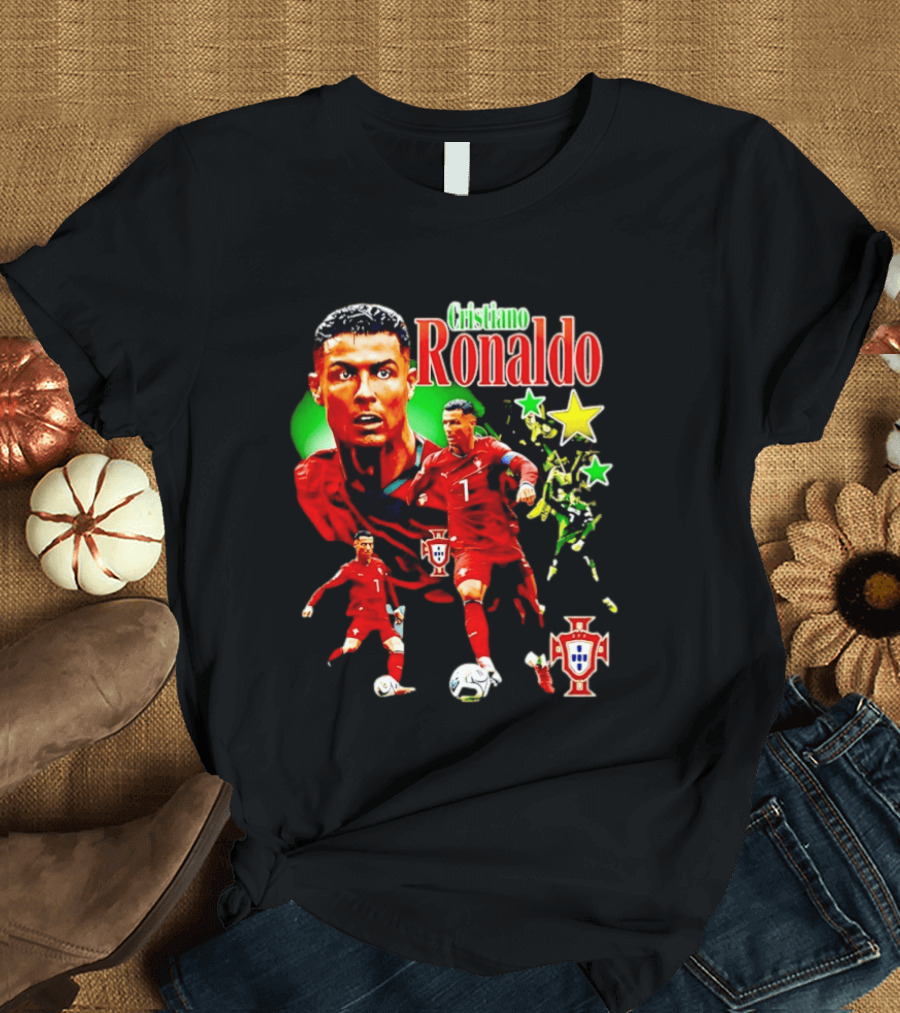 Cristiano Ronaldo Portugal Soccer Star Number 7 Iconic Footballer Illustration With Portugal T-Shirt