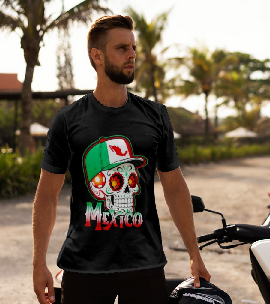 Mexico Sugar Skull Hat Map T-Shirt
