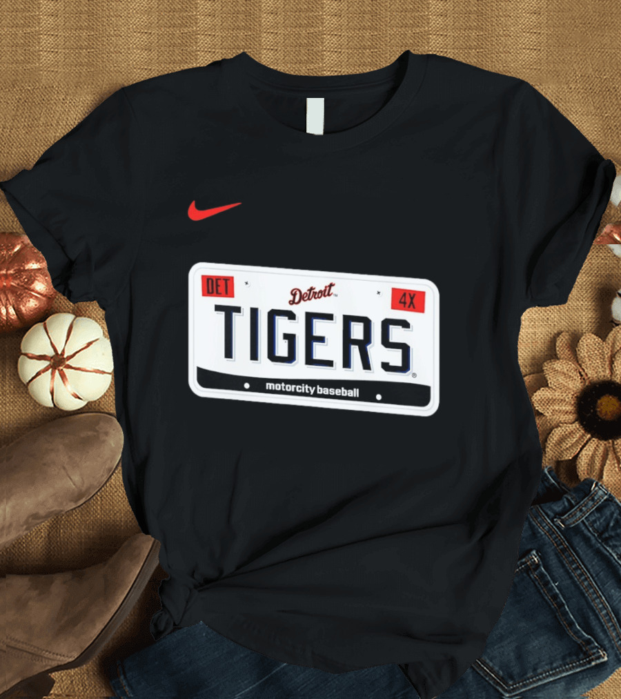 Detroit Tigers License Plate DET 4X Motorcity Baseball Nike T-Shirt