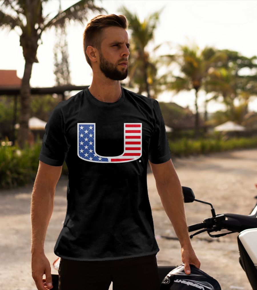 Miami Hurricanes USA Flag Stars Stripes Iconic Team T-Shirt