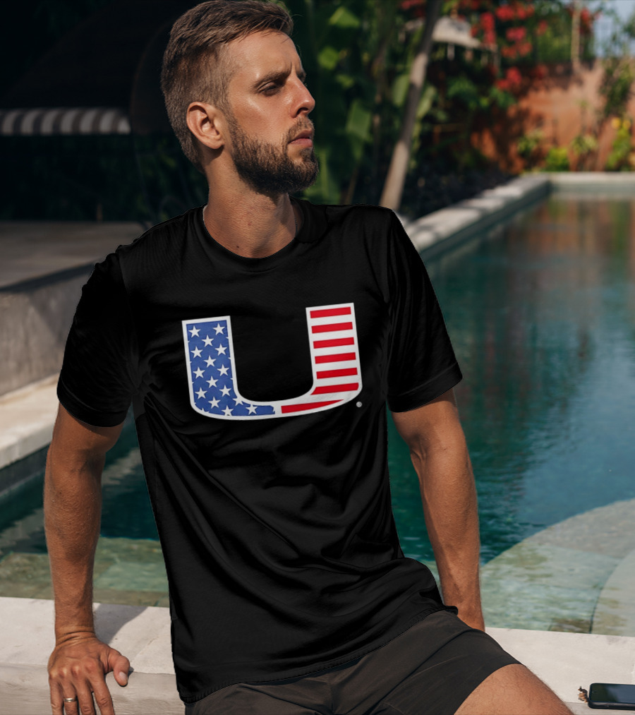 Miami Hurricanes USA Flag Stars Stripes Iconic Team T-Shirt