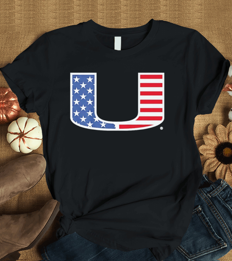 Miami Hurricanes USA Flag Stars Stripes Iconic Team T-Shirt