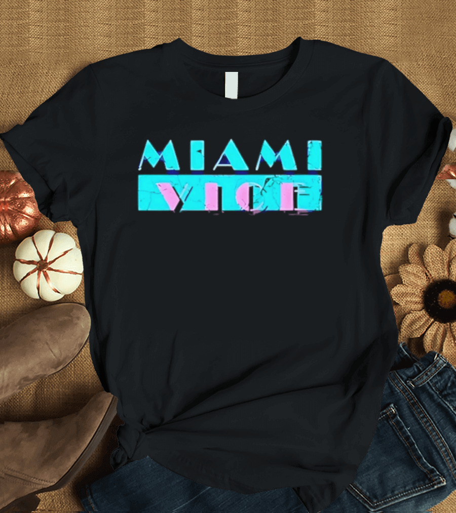 MIAMI VICE Retro Neon Blue Pink Aesthetic T-Shirt
