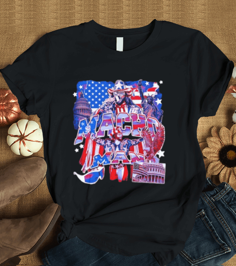 Macho Man America Independence Day Patriotic Retro USA T-Shirt