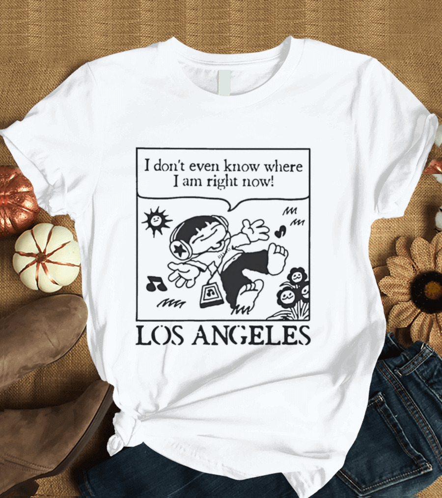 Los Angeles Cartoon Kid Floating Headphones I Don't Even Know Where I Am Right Now T-Shirt
