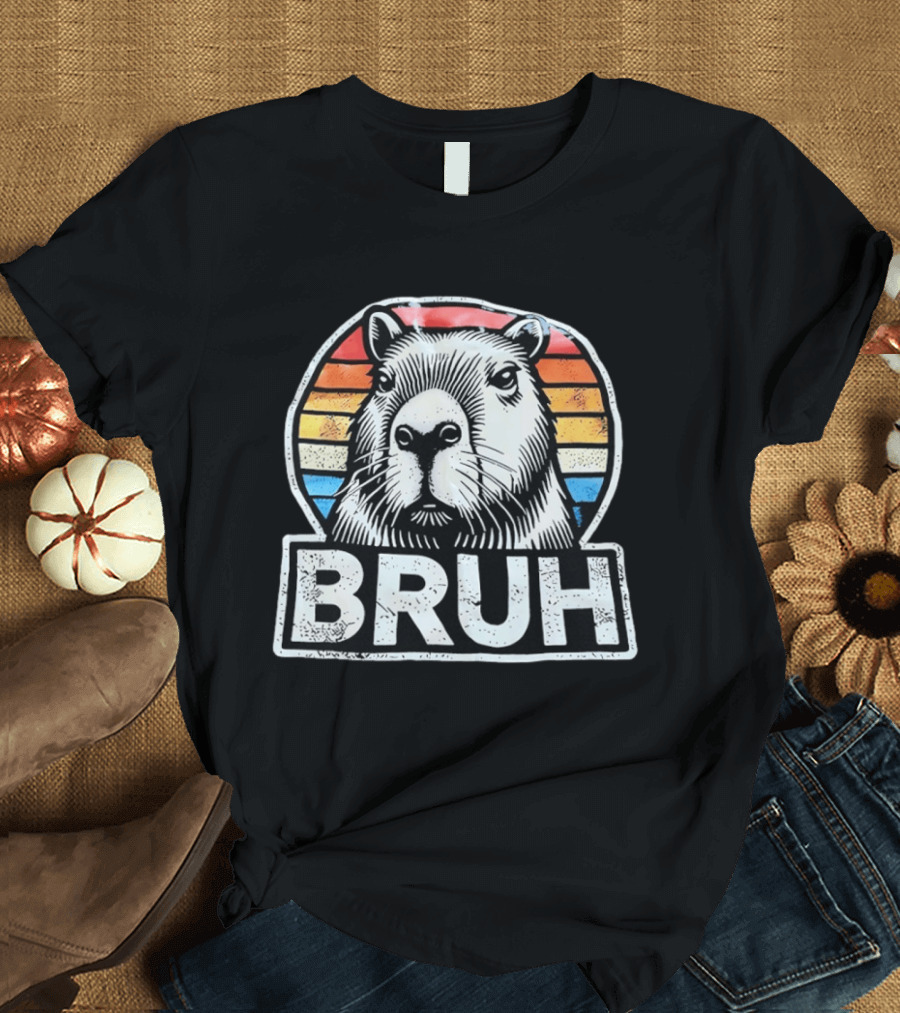 Capybara Bruh Retro Sunset Animal T-Shirt