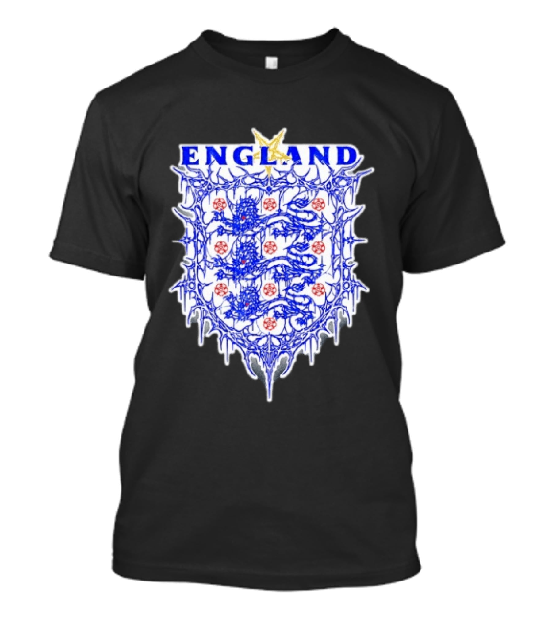 England Metal Crest Three Lions Emblem With Gothic Motif T-Shirt