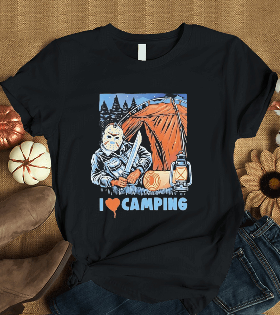 Jason Voorhees I Love Camping Knife Lantern Tent Iconic Horror T-Shirt