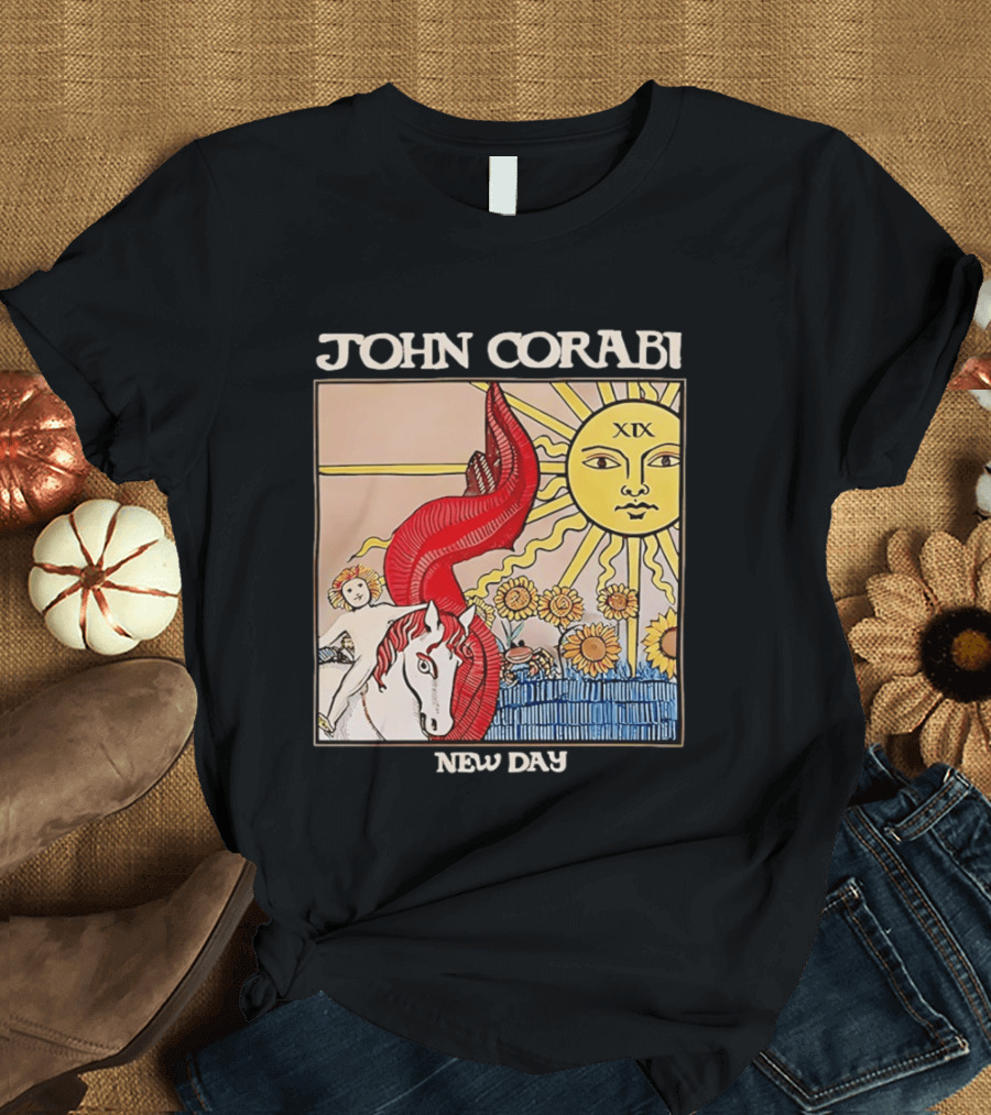 John Corabi New Day The Sun XIX Tarot Card Rider And Sunflowers T-Shirt