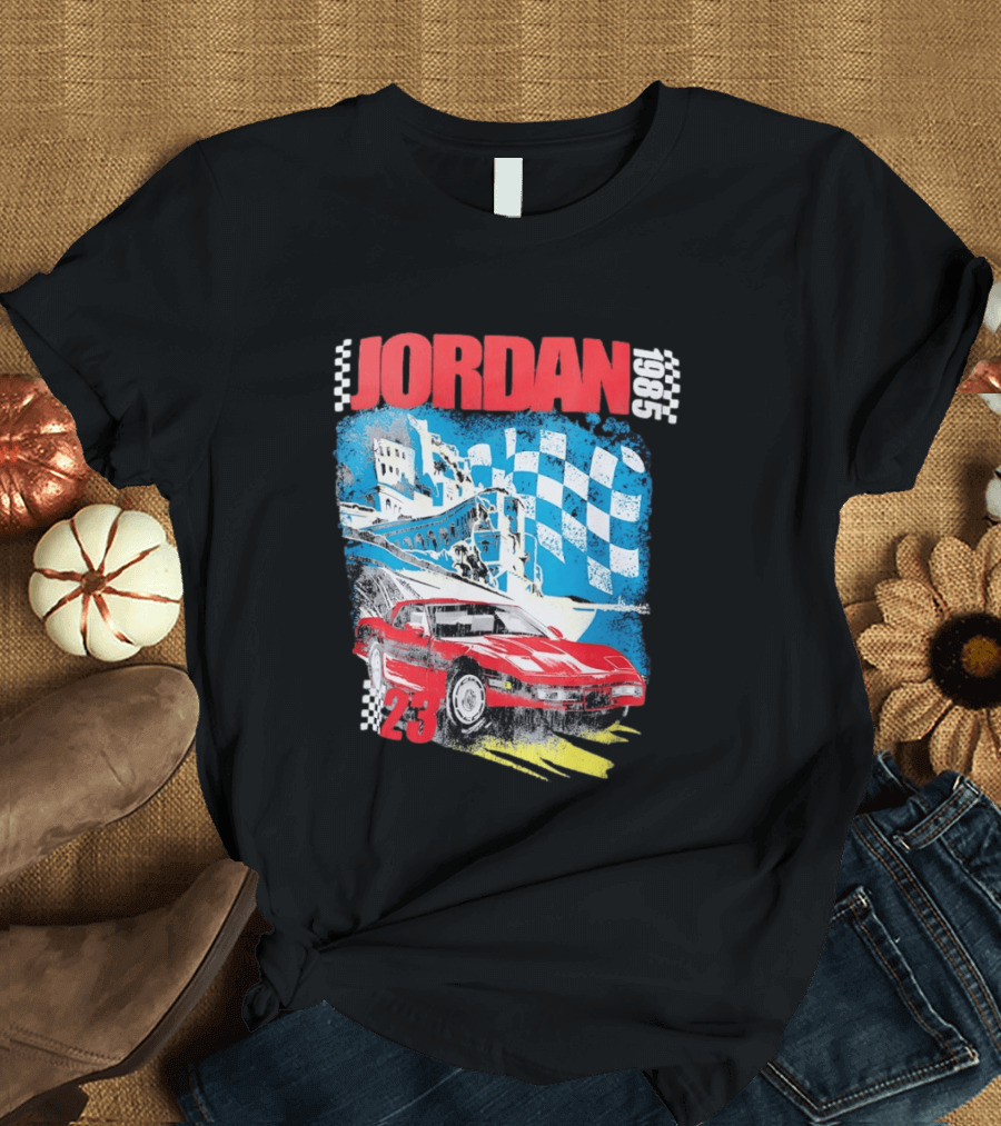 Jordan 1985 23 Chevrolet Corvette C4 Race Car Checkered Flag Racing T-Shirt