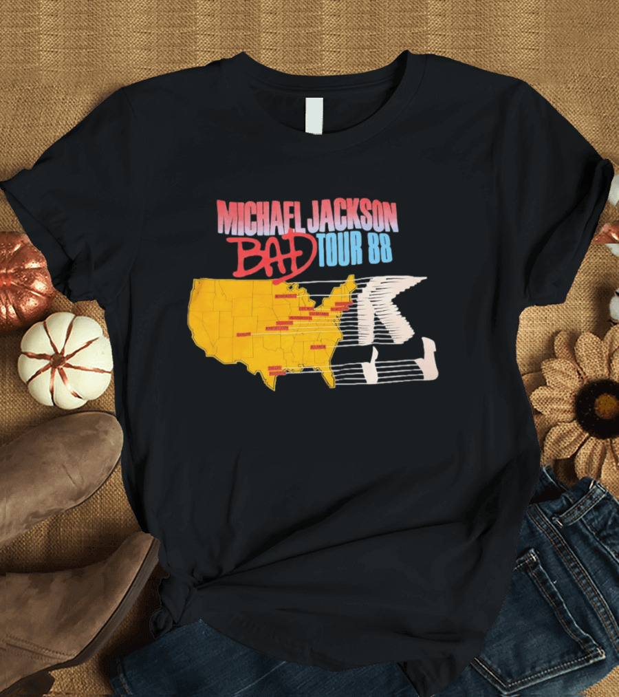 Michael Jackson BAD Tour 88 USA Map T-Shirt