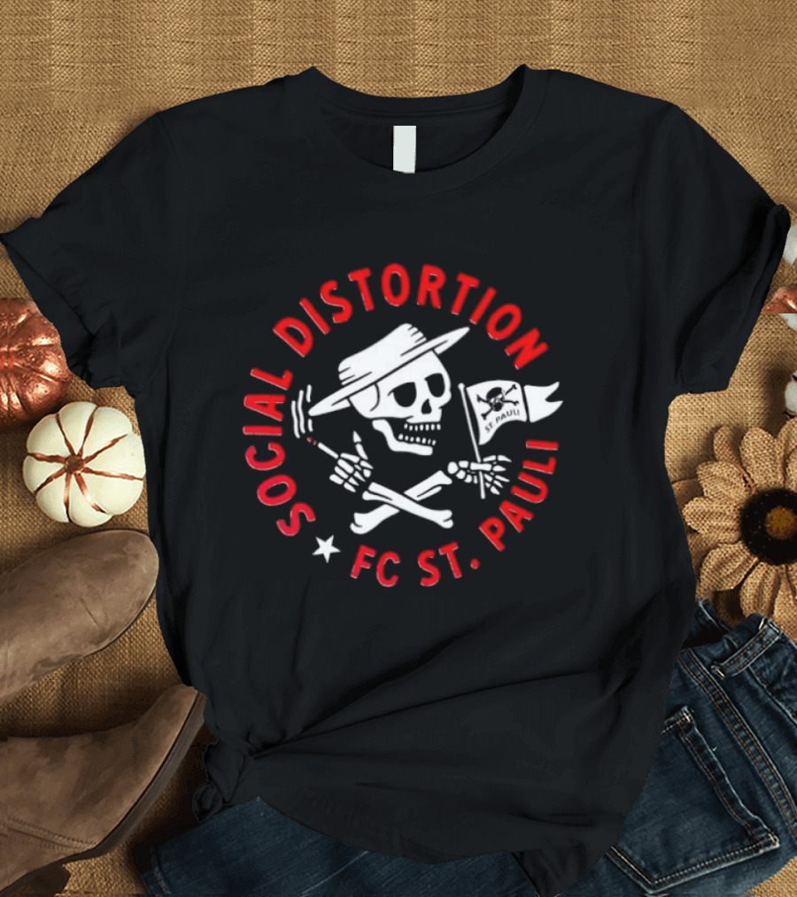 Social Distortion FC St Pauli Punk Rock Skull And Crossbones With Flag T-Shirt