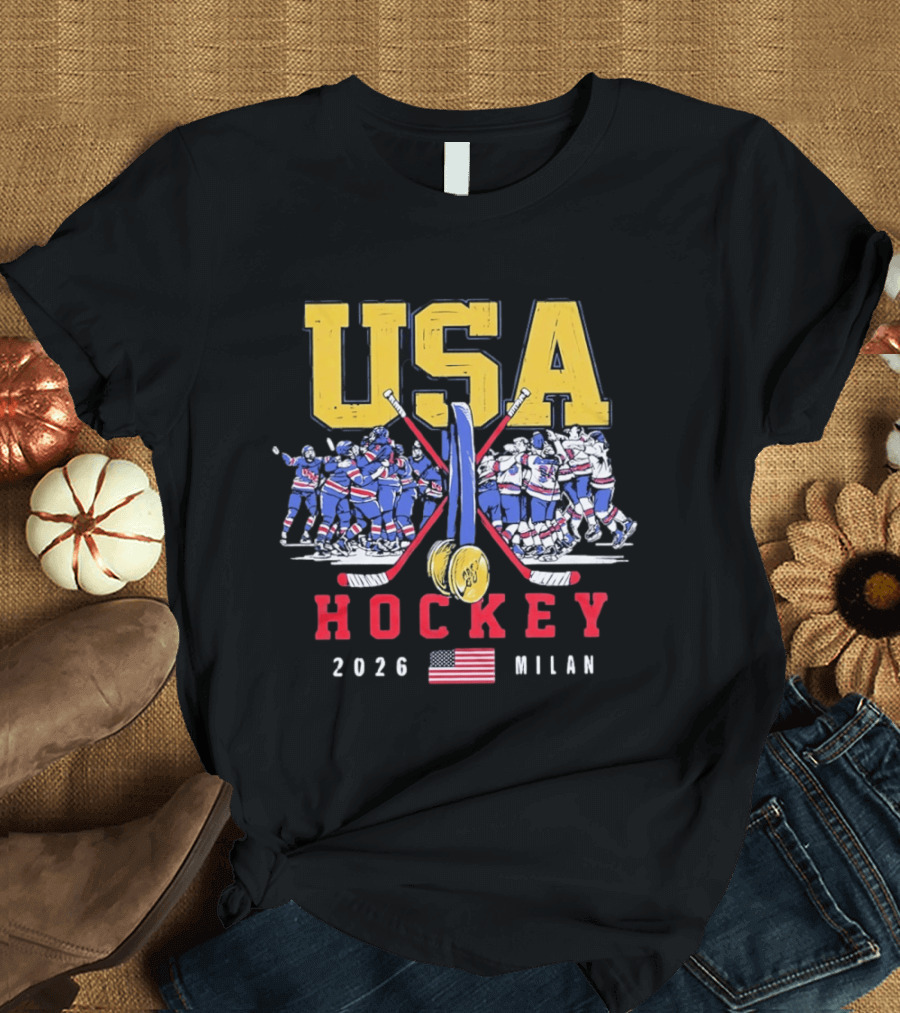 USA Hockey 2026 Milan Gold Medal Celebration Team USA Flag T-Shirt