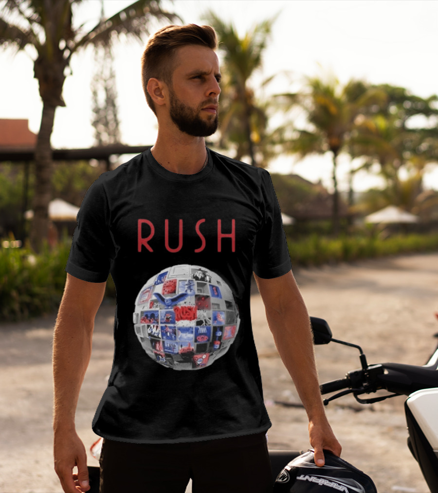 Rush All The World's An Album Tour 2026 2027 History Iconic Sphere Collage T-Shirt