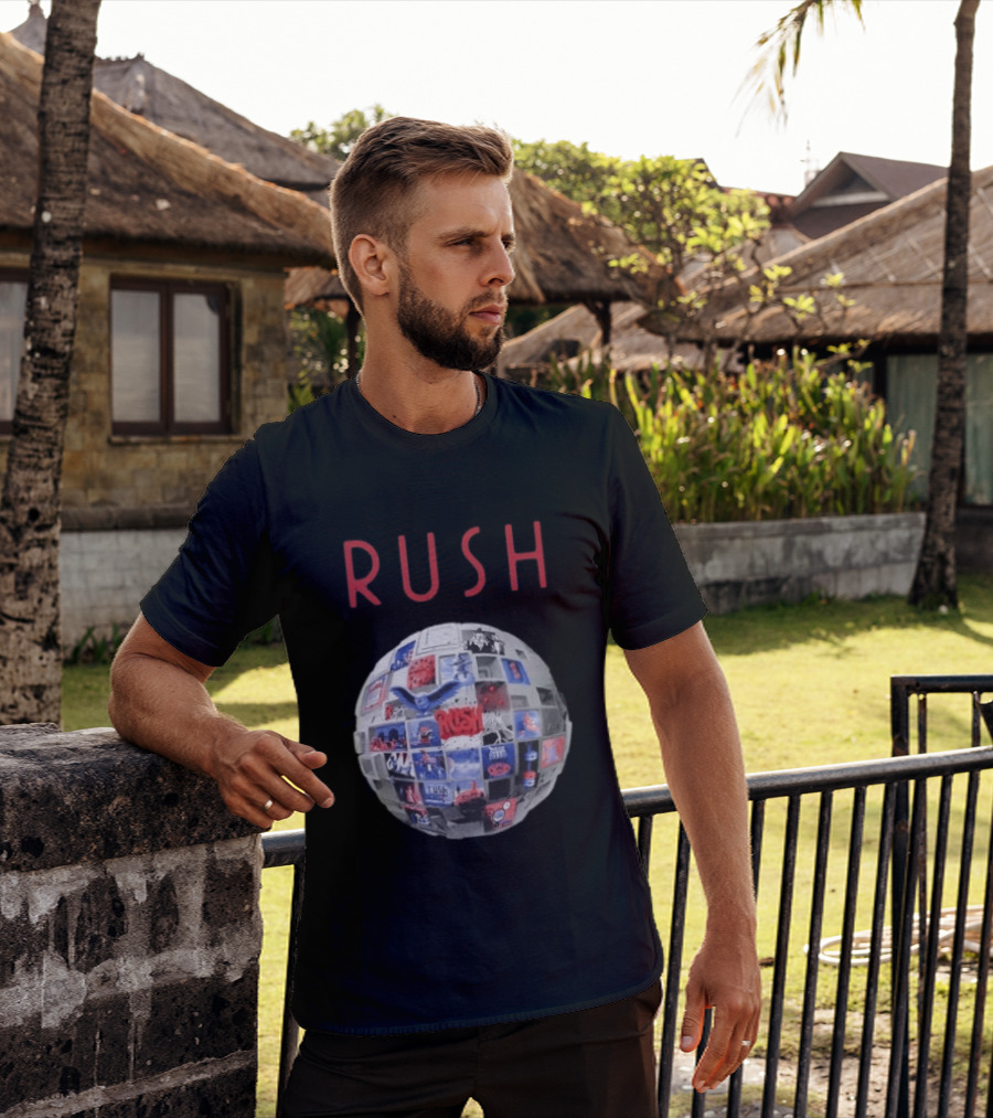 Rush All The World's An Album Tour 2026 2027 History Iconic Sphere Collage T-Shirt