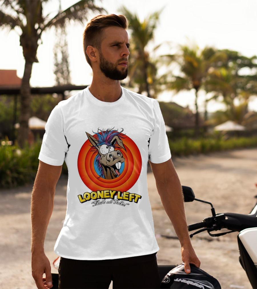 Looney Left That's All Folks Crazy Donkey Cartoon T-Shirt