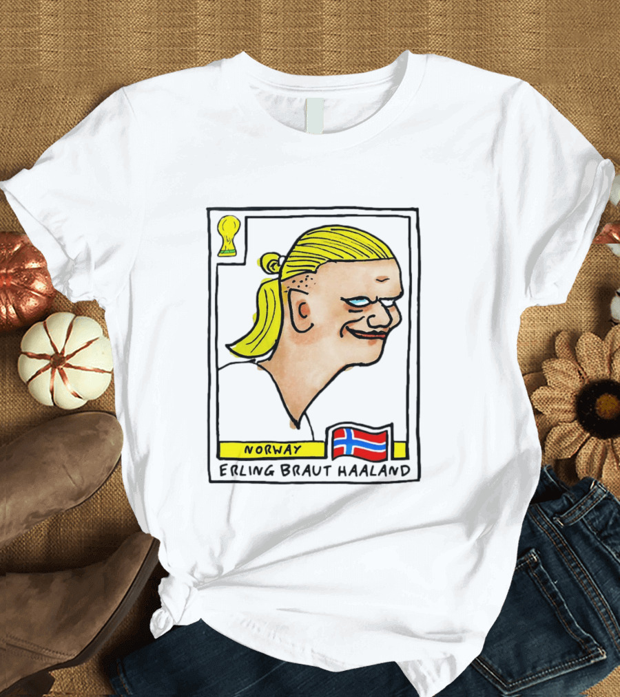 Norway Erling Braut Haaland Caricature Football Trading Card T-Shirt