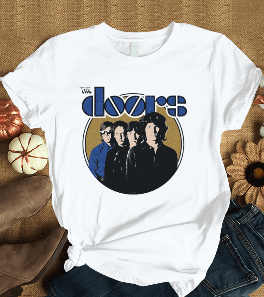 The Doors Faces Band Members Iconic Gold Circle T-Shirt