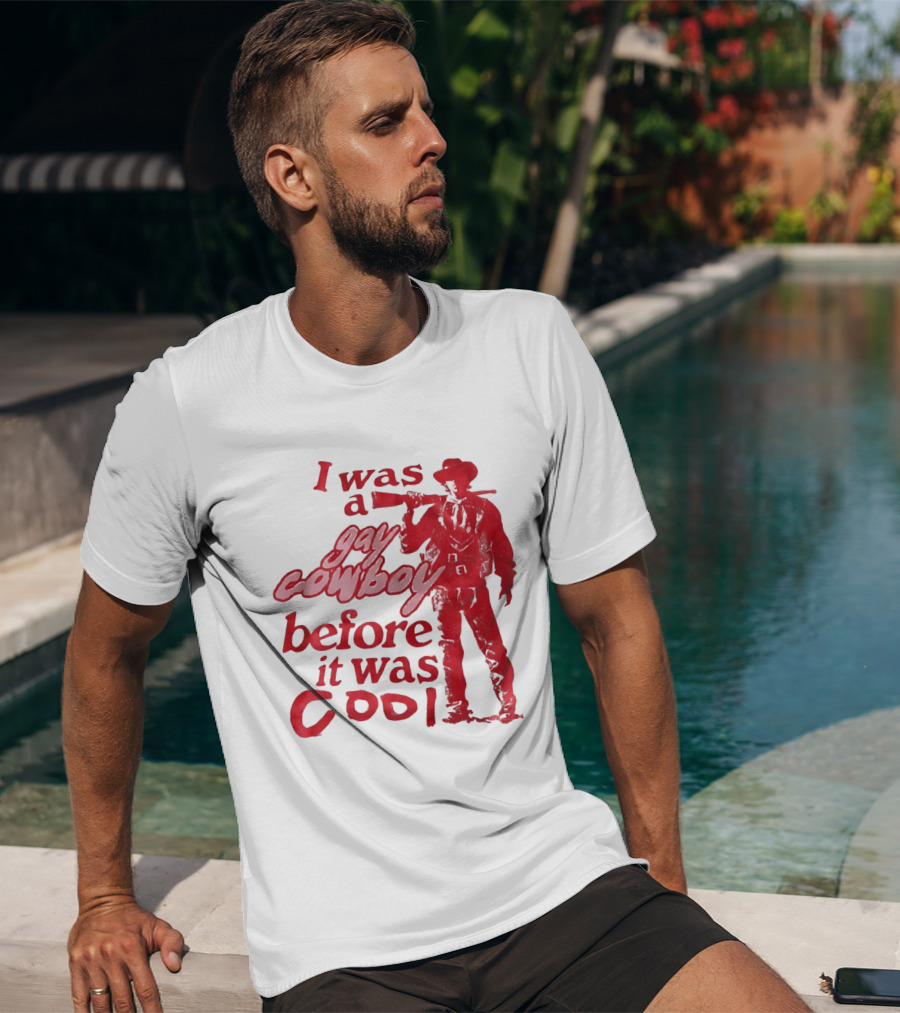 I Was A Gay Cowboy Before It Was Cool LGBTQ Pride Western Humor Red Figure T-Shirt