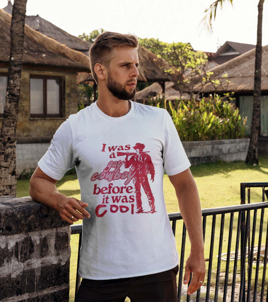 I Was A Gay Cowboy Before It Was Cool LGBTQ Pride Western Humor Red Figure T-Shirt