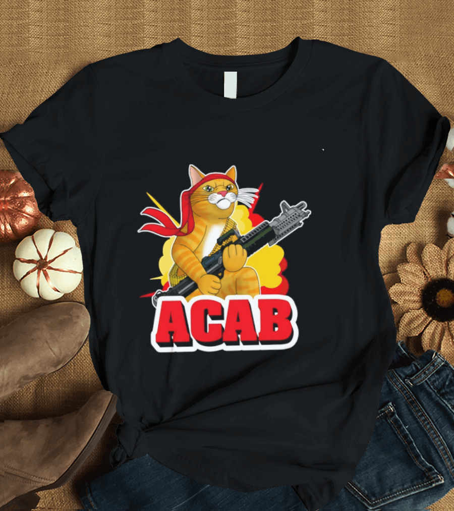ACAB All Cats Are Badasses Rocket Launcher Cat With Red Bandana T-Shirt