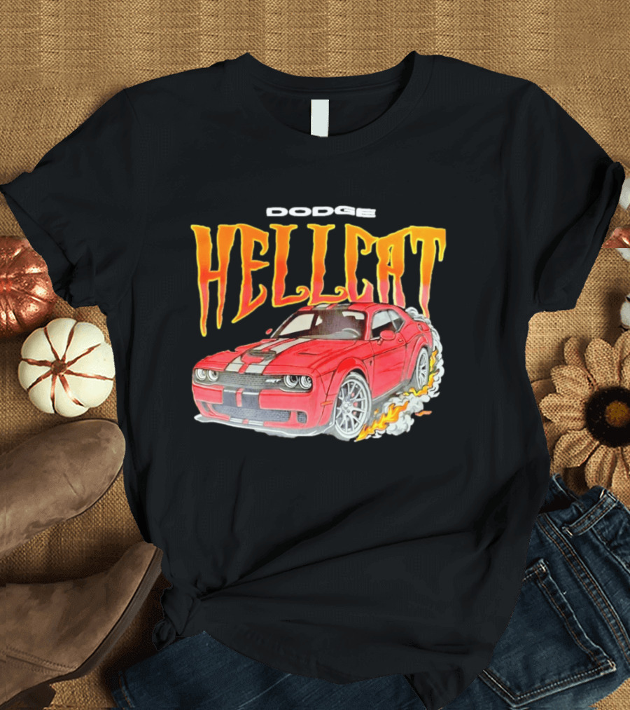 Dodge Hellcat Car Flames Drifting T-Shirt