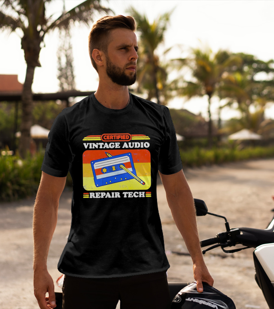 Certified Vintage Audio Cassette Pencil Repair Tech T-Shirt