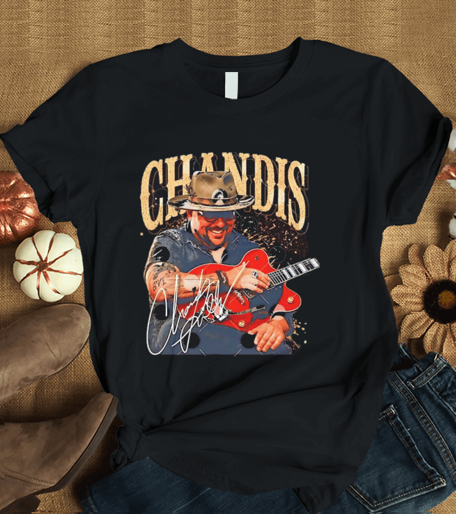 Chandis Guitarist Smiling With Red Guitar And Hat T-Shirt