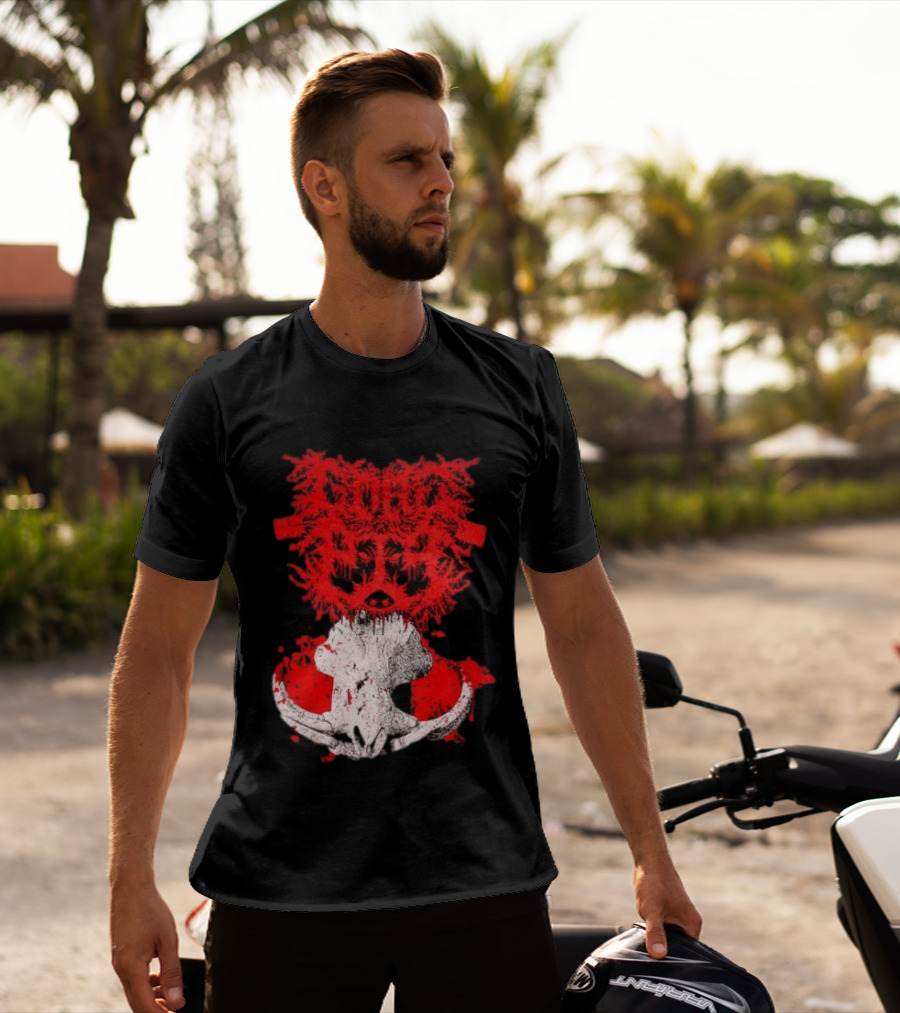 Gore Boar Skull Red Face Death Metal Hardcore T-Shirt