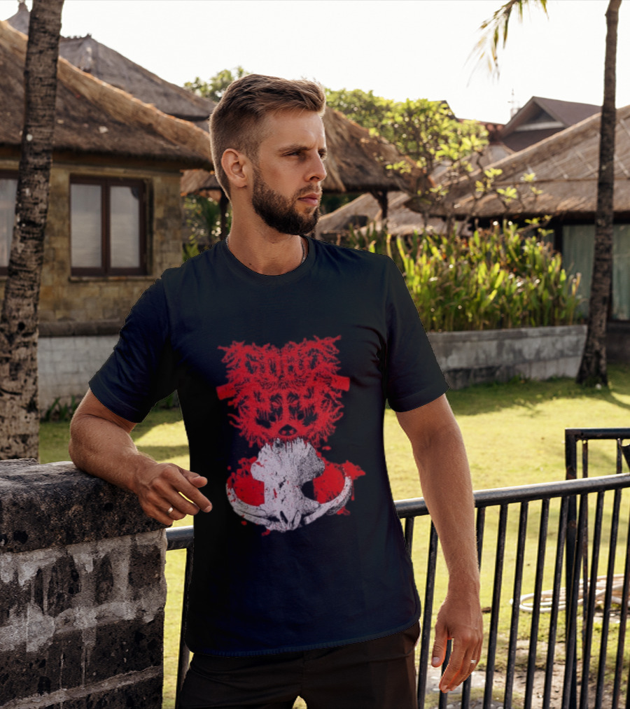 Gore Boar Skull Red Face Death Metal Hardcore T-Shirt