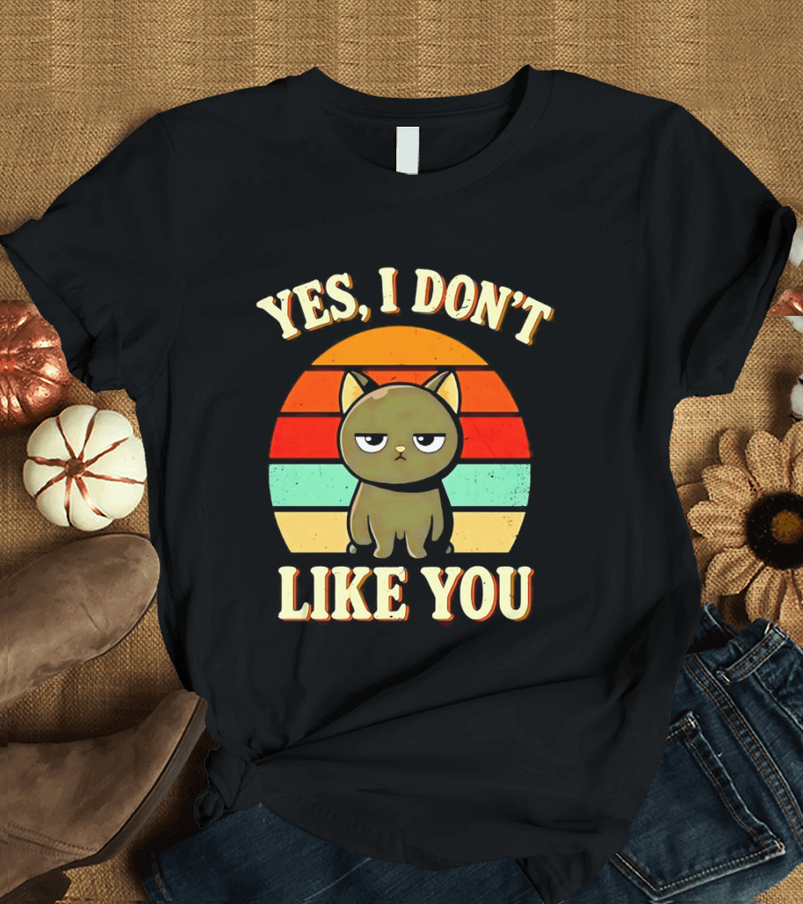 Yes I Don't Like You Grumpy Cat Retro Sunset T-Shirt