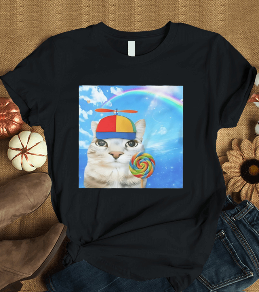 Happy Cat Rainbow Lollipop Dreamcore Brainrot Meme Weirdcore Aesthetic T-Shirt