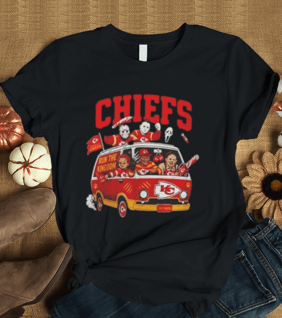 Kansas City Chiefs Horror Icons Run The Kingdom Van Adventure T-Shirt