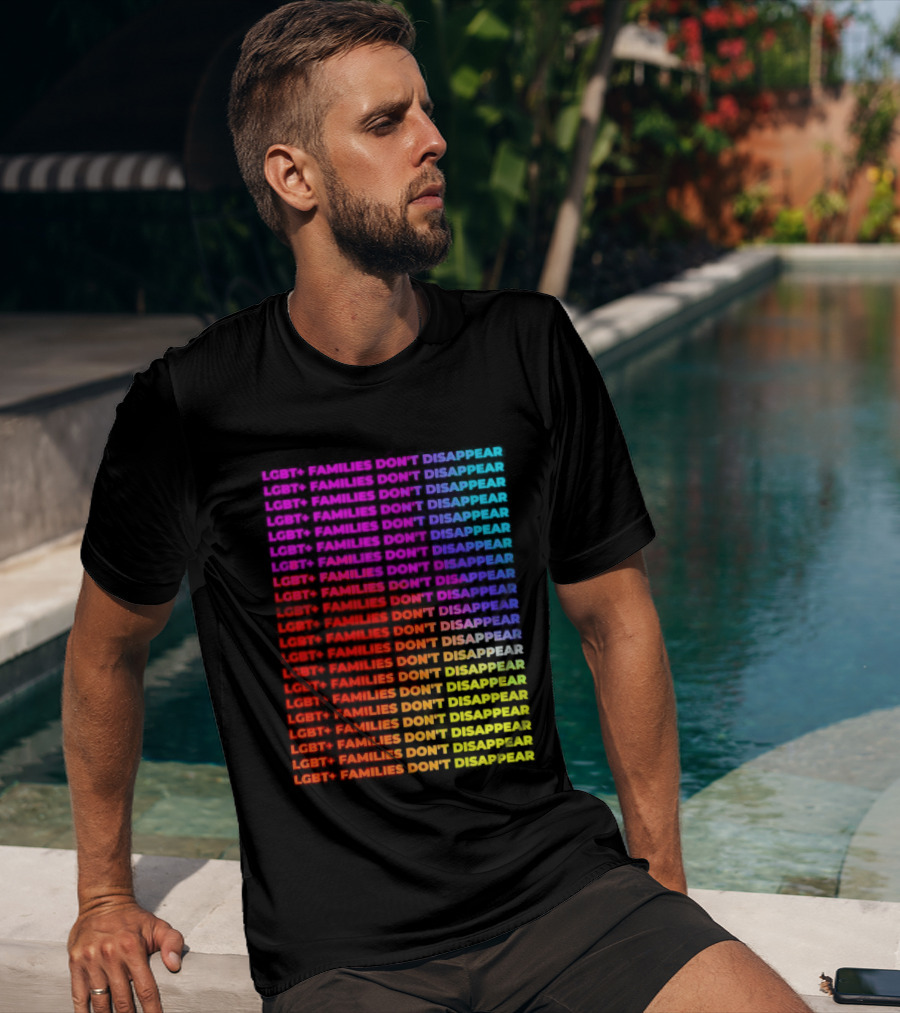 LGBT+ Families Don't Disappear Rainbow Text Pride Celebration T-Shirt