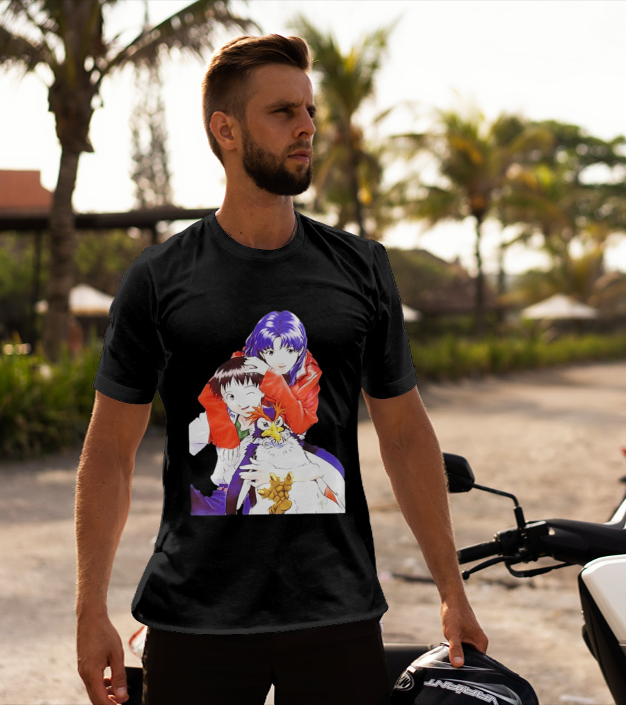 Shinji Ikari Misato Katsuragi Pen Pen Neon Genesis Evangelion Anime Characters T-Shirt