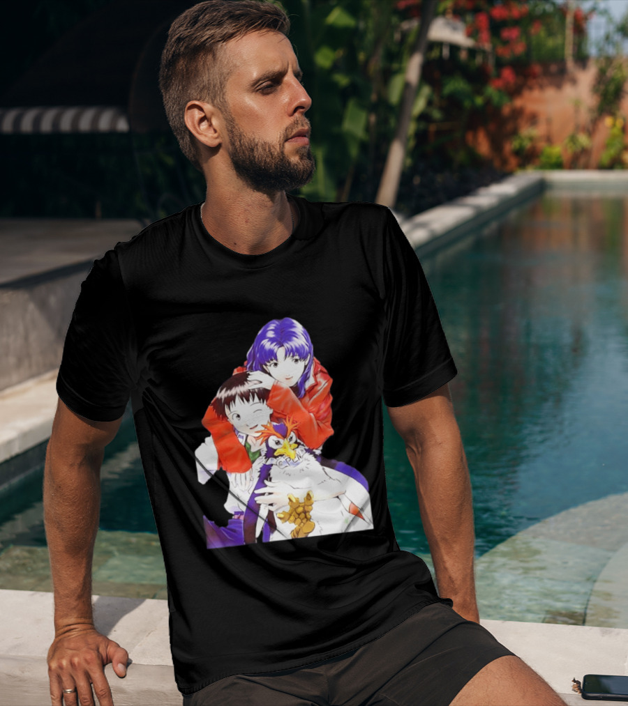 Shinji Ikari Misato Katsuragi Pen Pen Neon Genesis Evangelion Anime Characters T-Shirt