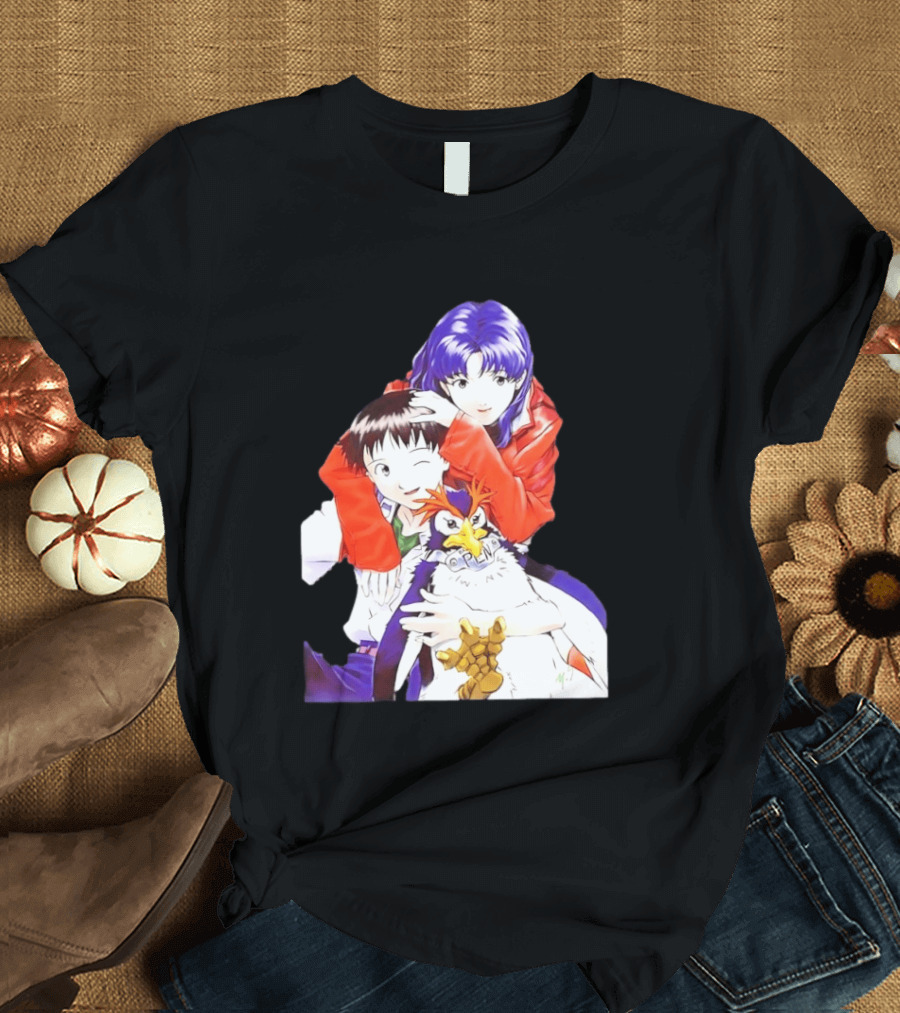 Shinji Ikari Misato Katsuragi Pen Pen Neon Genesis Evangelion Anime Characters T-Shirt
