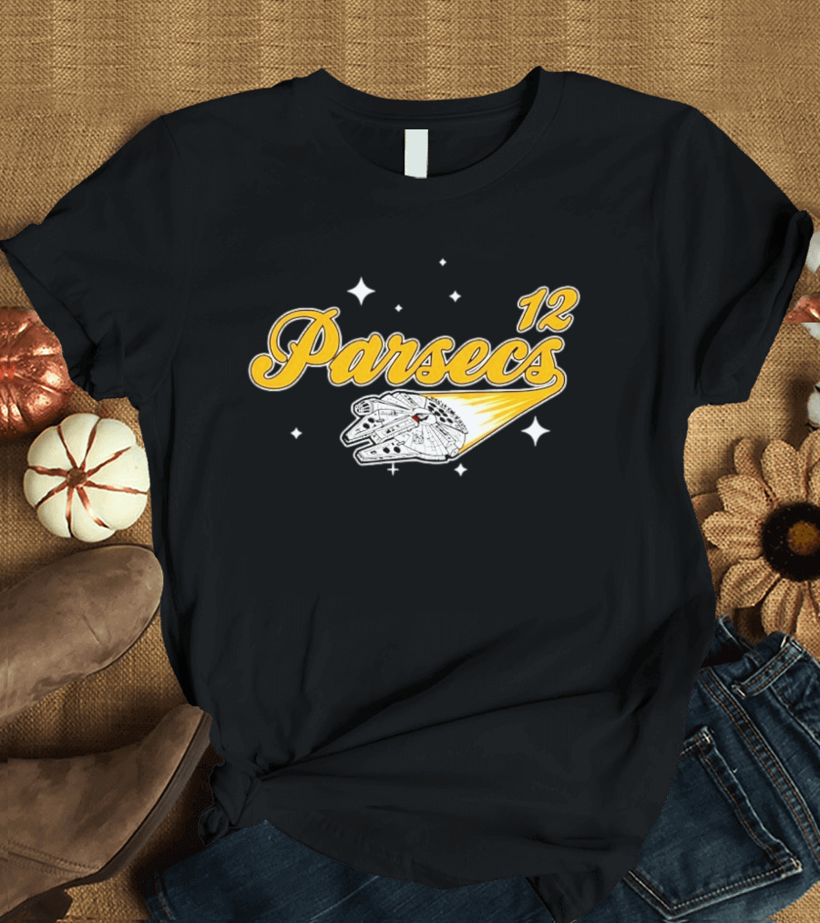 Millennium Falcon 12 Parsecs Star Wars Han Solo Baseball Script T-Shirt