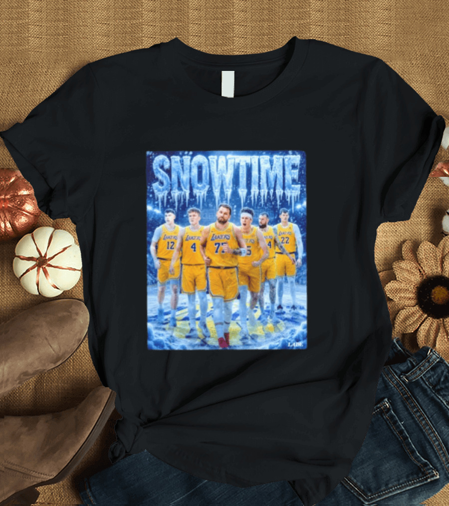 Snowtime Lakers Team Basketball NBA Laker Legends Frozen Court T-Shirt