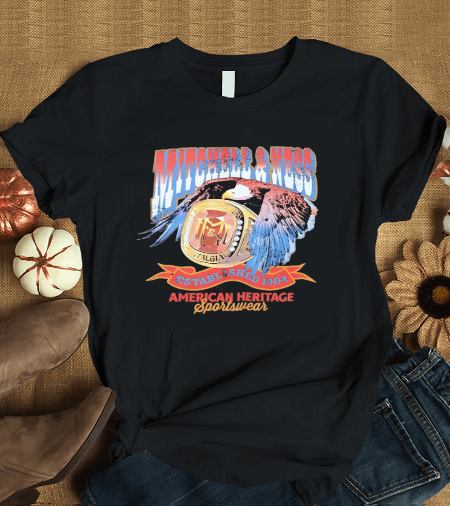 Mitchell And Ness Nostalgia Co American Heritage Sportswear Established 1904 Eagle Ring T-Shirt