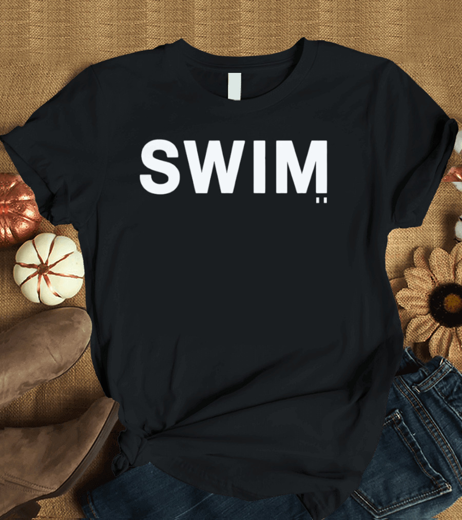 Swim Textual Style Minimalist White On Black Contrast T-Shirt