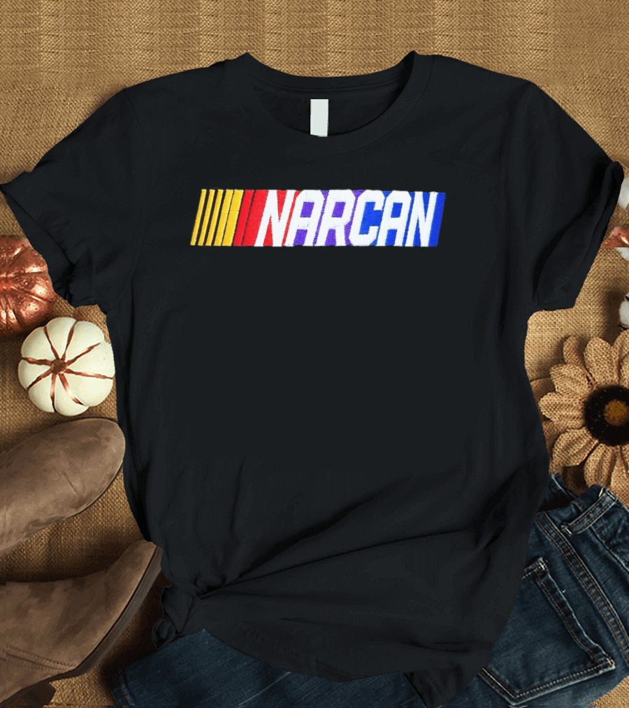 NASCAR Style NARCAN Text With Racing Stripes T-Shirt